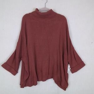 Olive & Vine Super Oversized Asymmetrical Hem‎ Sweater Size Small in Rust Brown